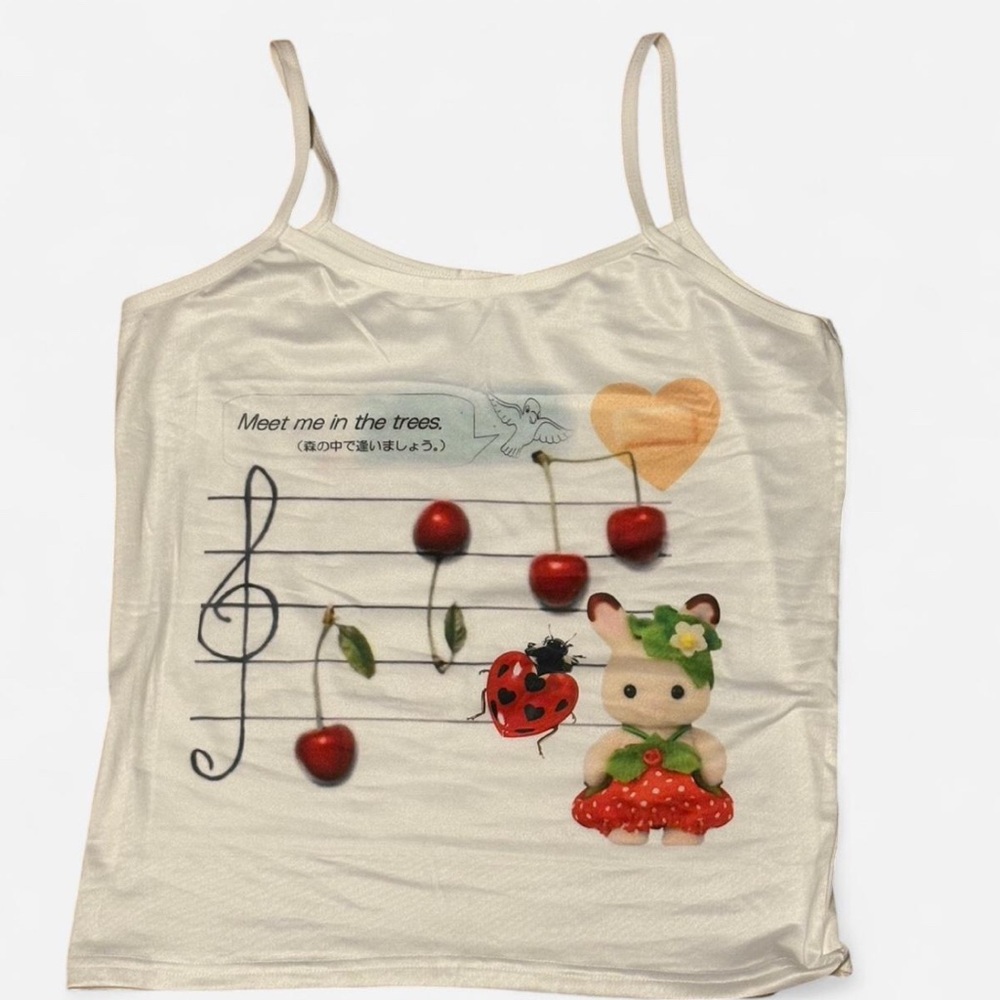 Lady bug and cherries calico critters cute kawaii music tank top